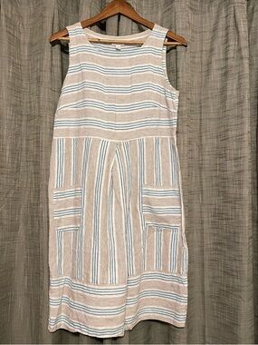 J.Jill Love Linen Striped Shift Dress Womens Size M Coastal Cottagecore Resort